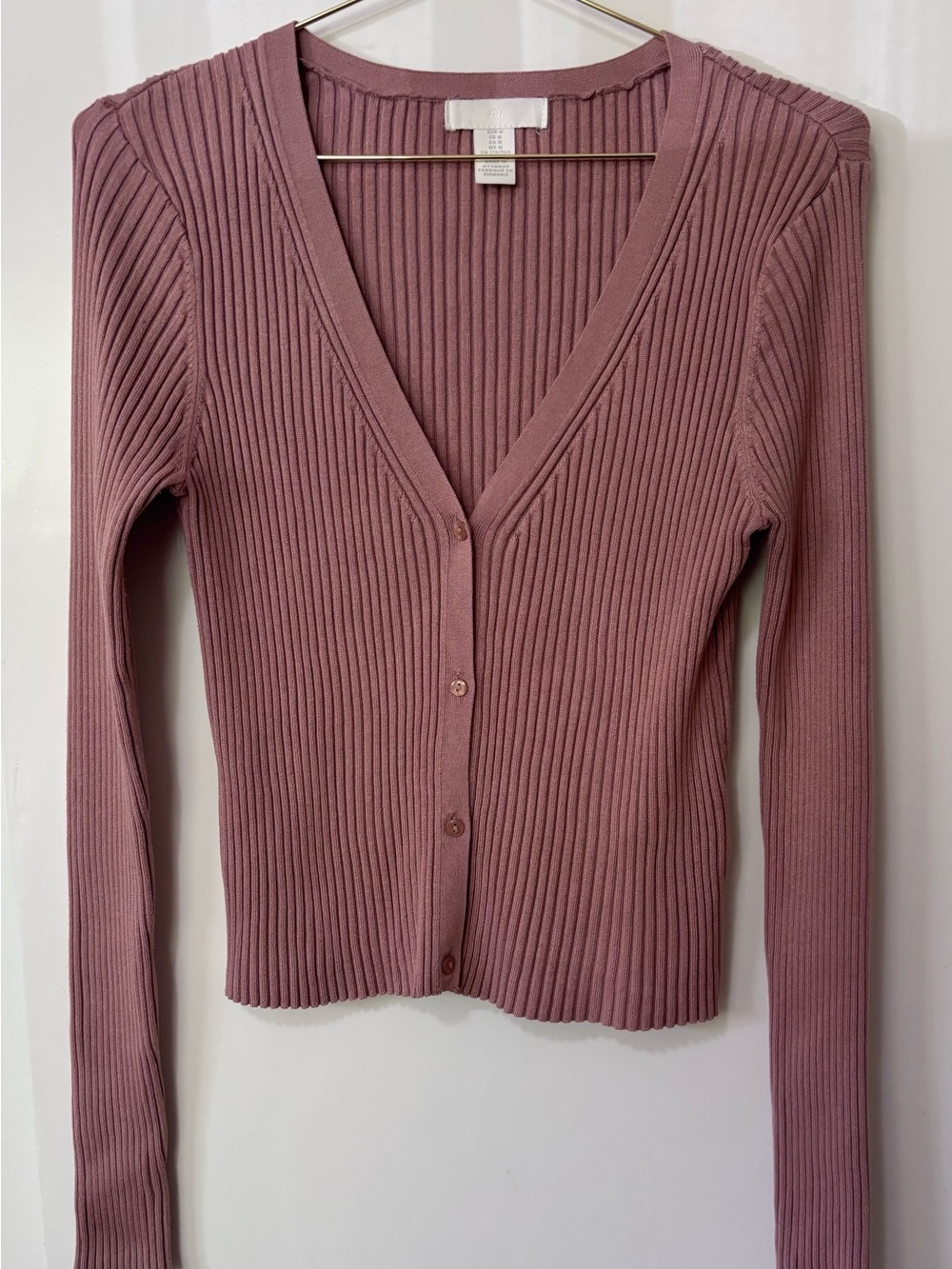 H&M| Ribbed Fitted V-Neck Knit Cardigan in Rose Pink Sz M